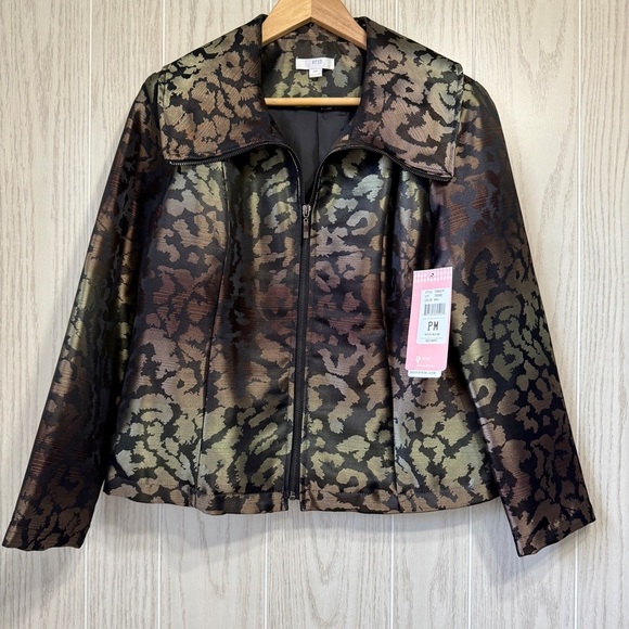 Erin London Jacket Medium Petite Animal Print Lined Full Zip Leopard Metallic - Picture 1 of 5
